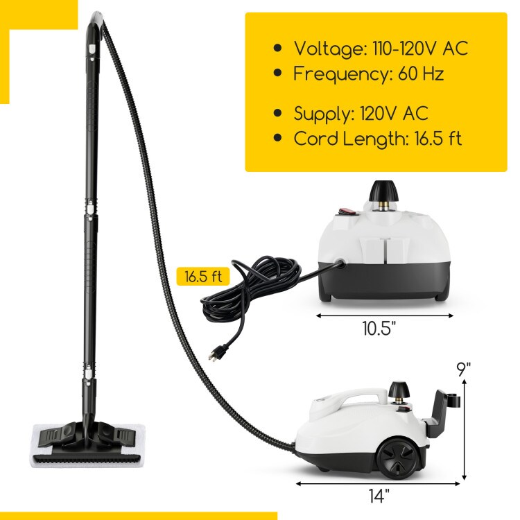 White-Grey Home Steam Cleaner 5 Bar Steam Pressure 35 Min Working Time for Floors, Windows or Carpets