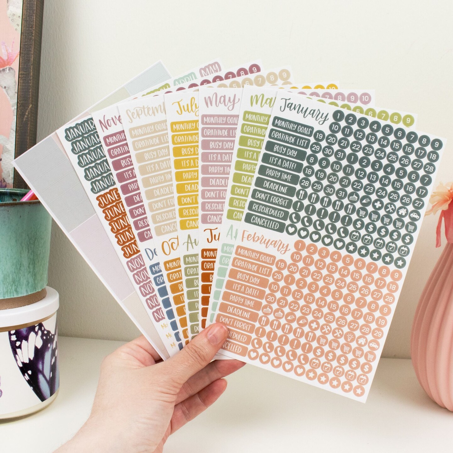 bloom daily planners Planner Stickers, Calendar Essentials Pack, Retro Rainbow