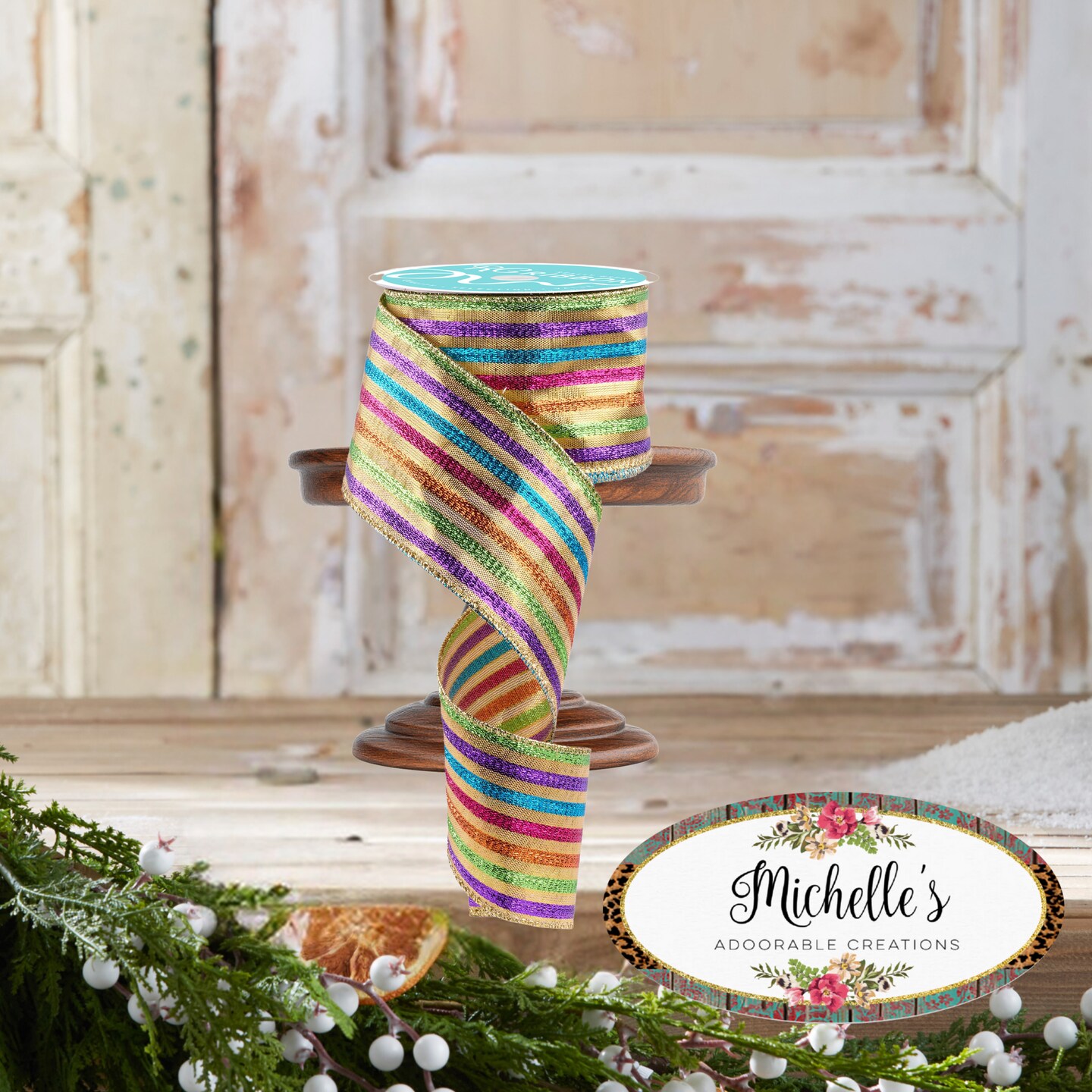 2.5&#x22; Metallic Fiesta Stripe Ribbon: Gold (10 Yards)