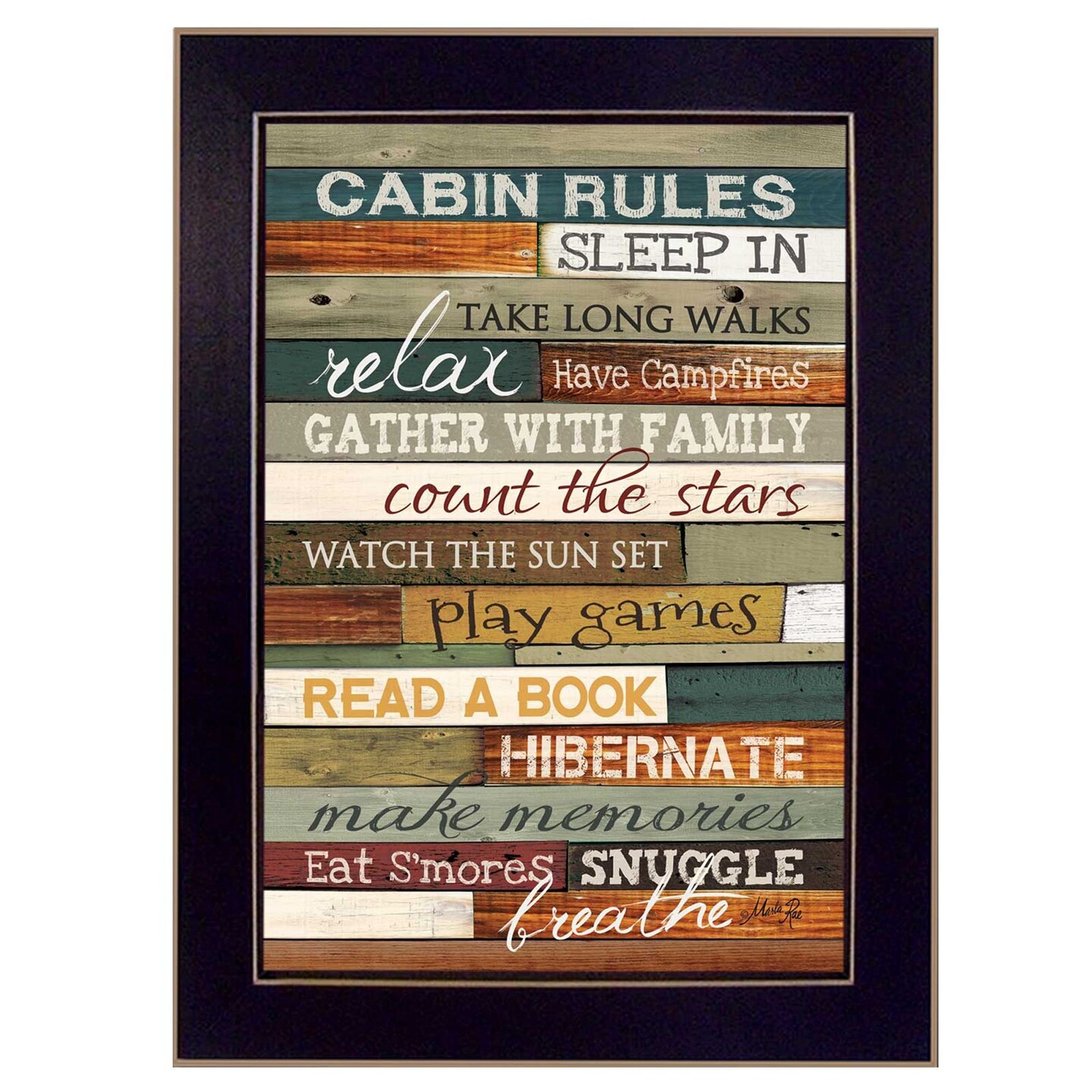 Edge Collections - 10" x 14" - Multi - Marla Rae Cabin Rules Framed Wall Art Black Frame - 1 Piece