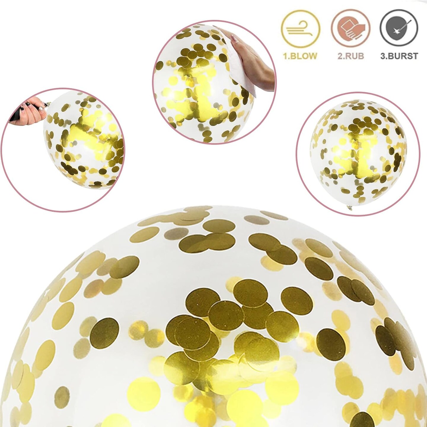 2 Inch Pastel Pink Pearl White Metallic Chrome Gold Confetti Latex Balloons(Pink White Gold)