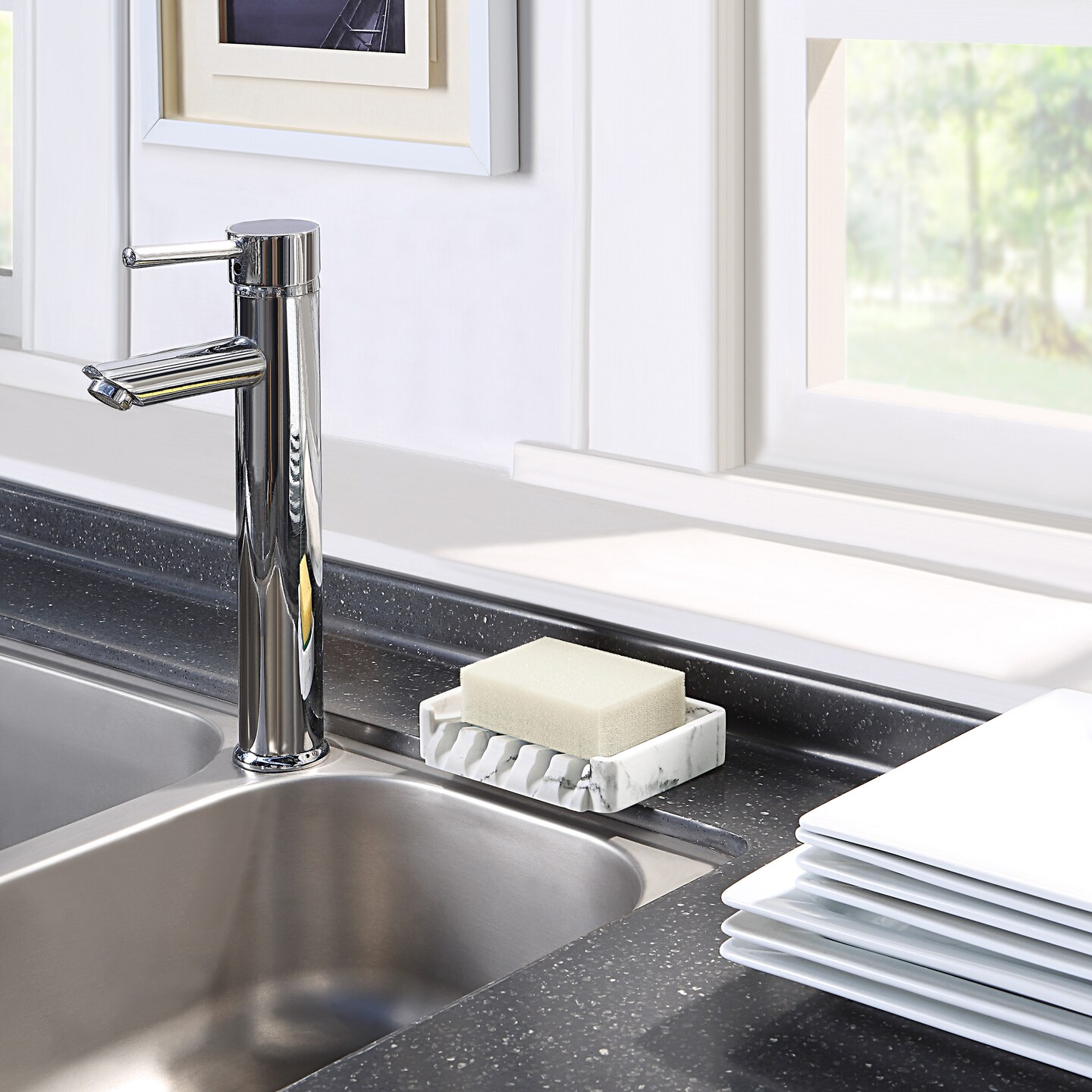 Classic Kitchen, Bathroom Faux Marble Soap, Sponge Dish Drainer Holder