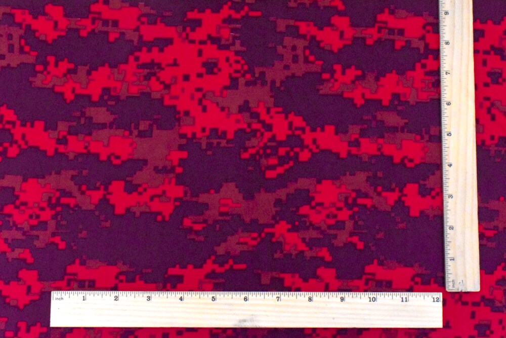 Red-Multi Pixel Camo Printed Double Brushed Stretch ITY Jersey Knit Fabric By the Yard