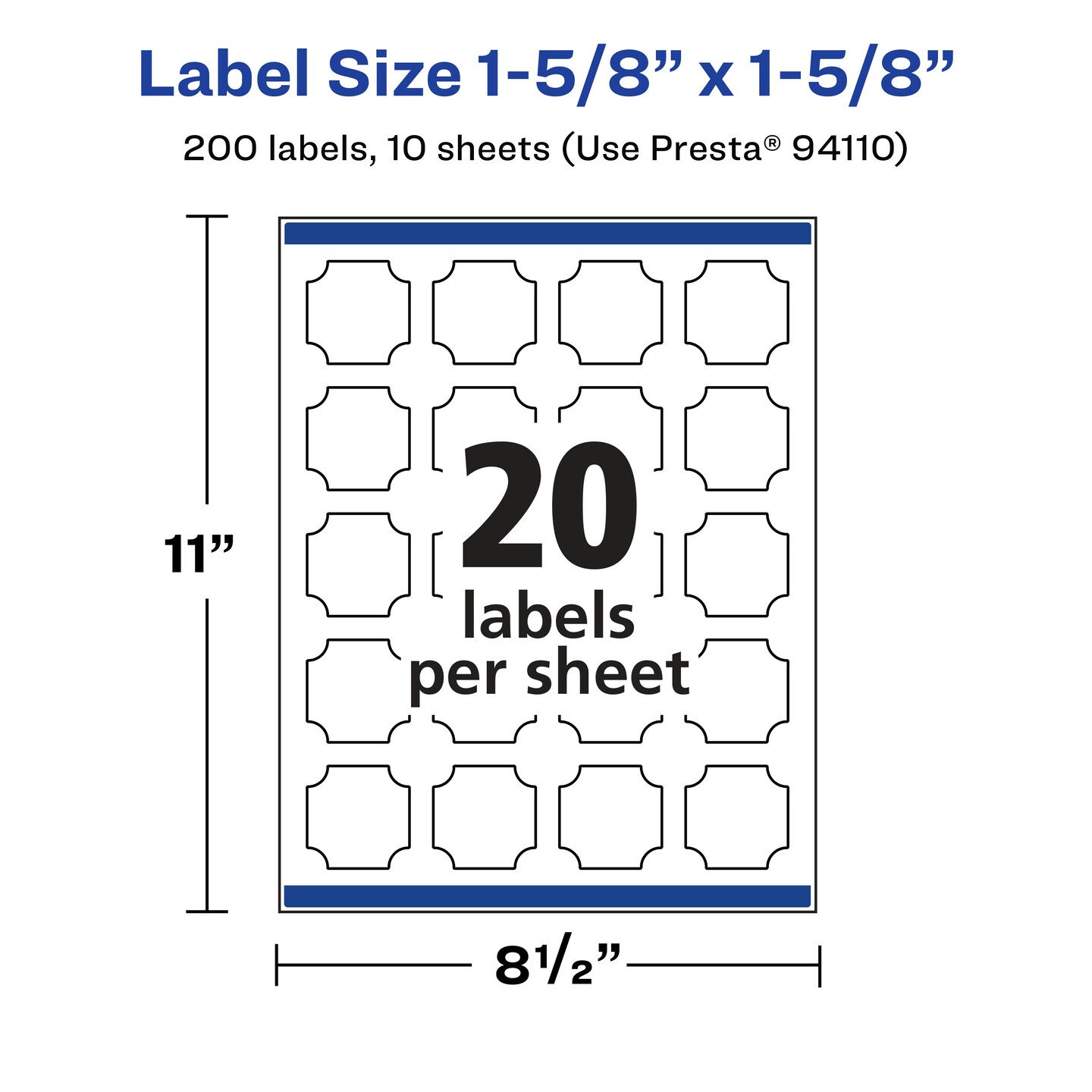 Avery Glossy Clear Square Scalloped Labels with Sure Feed, 1-5/8" x 1-5/8"