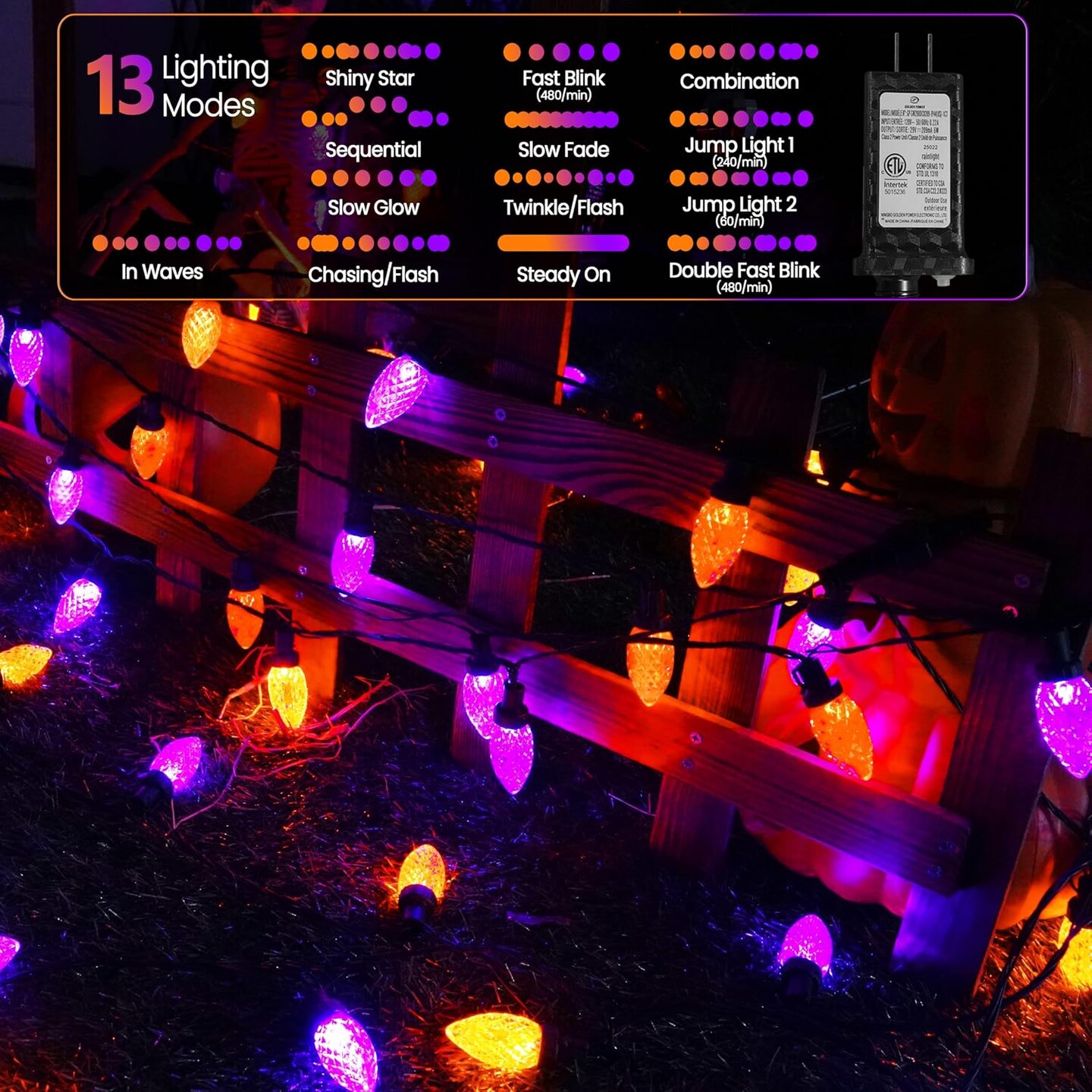2 Pack100 LED Purple and Orange C9 Halloween String Lights - 98FT