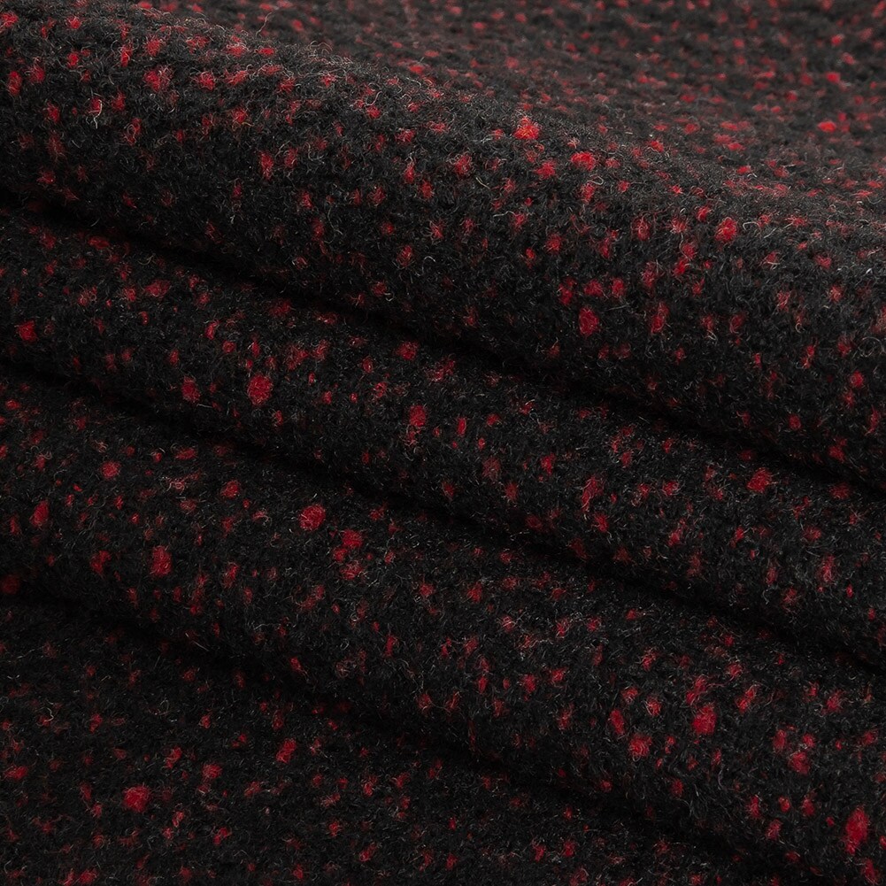1 Yard Black and Dark Pink Speckled Tactile Woolen Woven