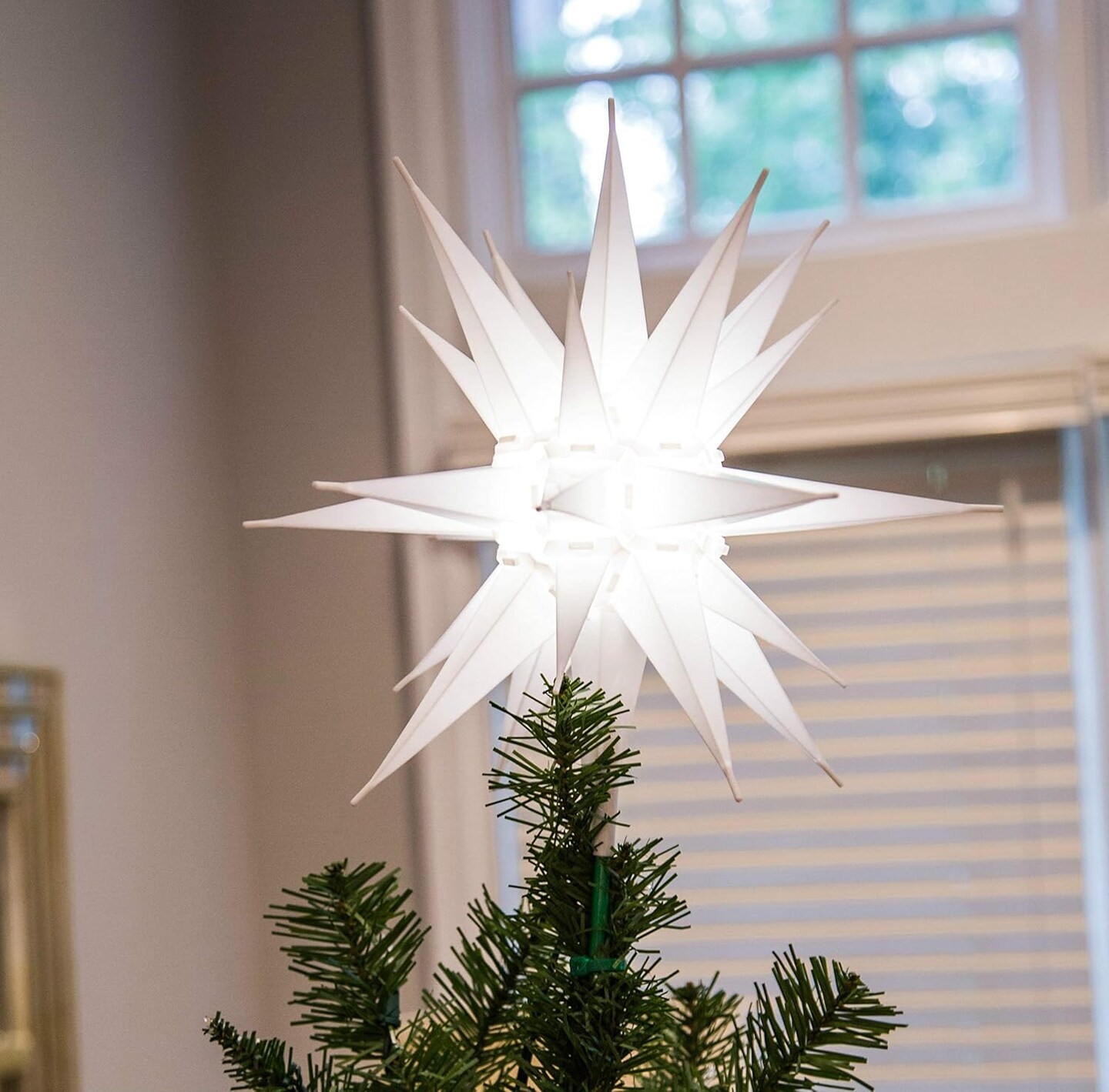 12" Bright White LED Moravian Star Tree Topper - Hanging Outdoor/Indoor Christmas Tree