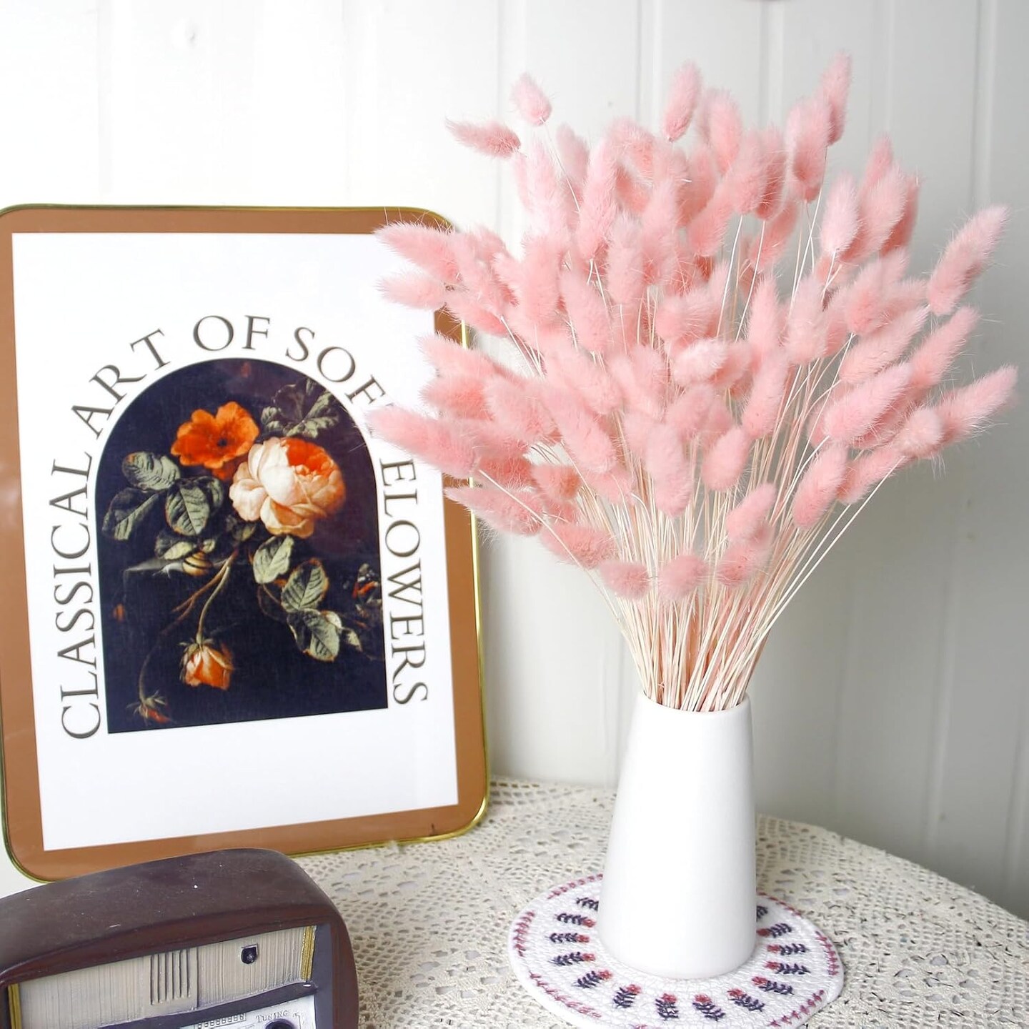 120 PCS Pink Dried Pampas Grass Decor, 17-inch Pompas Floral(Pink)