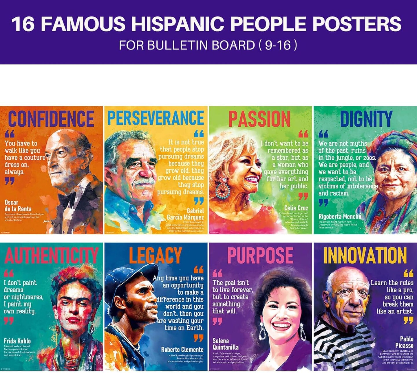 16pcs English Motivational Posters,Hispanic Heritage Month Decorations Posters