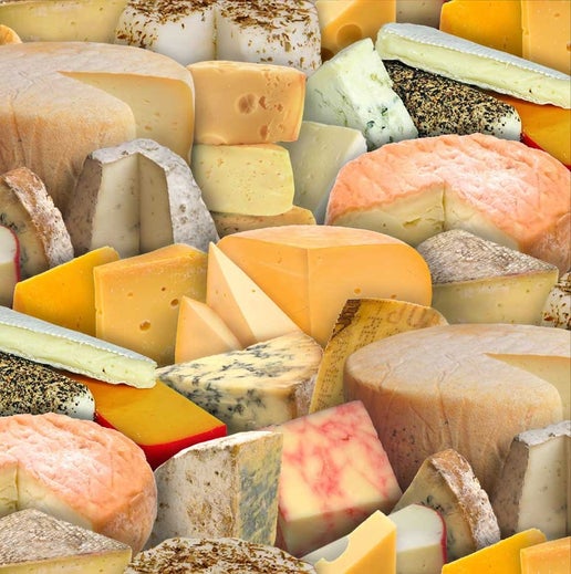 Elizabeth&#x27;s Studio Food Festival Bon Appetit Cheese Cotton Fabric by the Yard