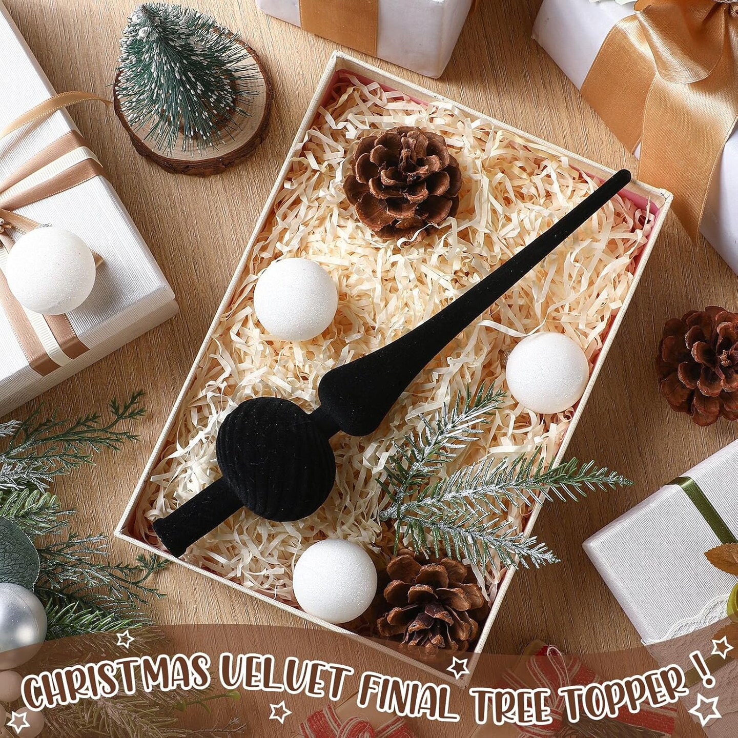 11 Inch Velvet Finial Christmas Tree Topper (Black)