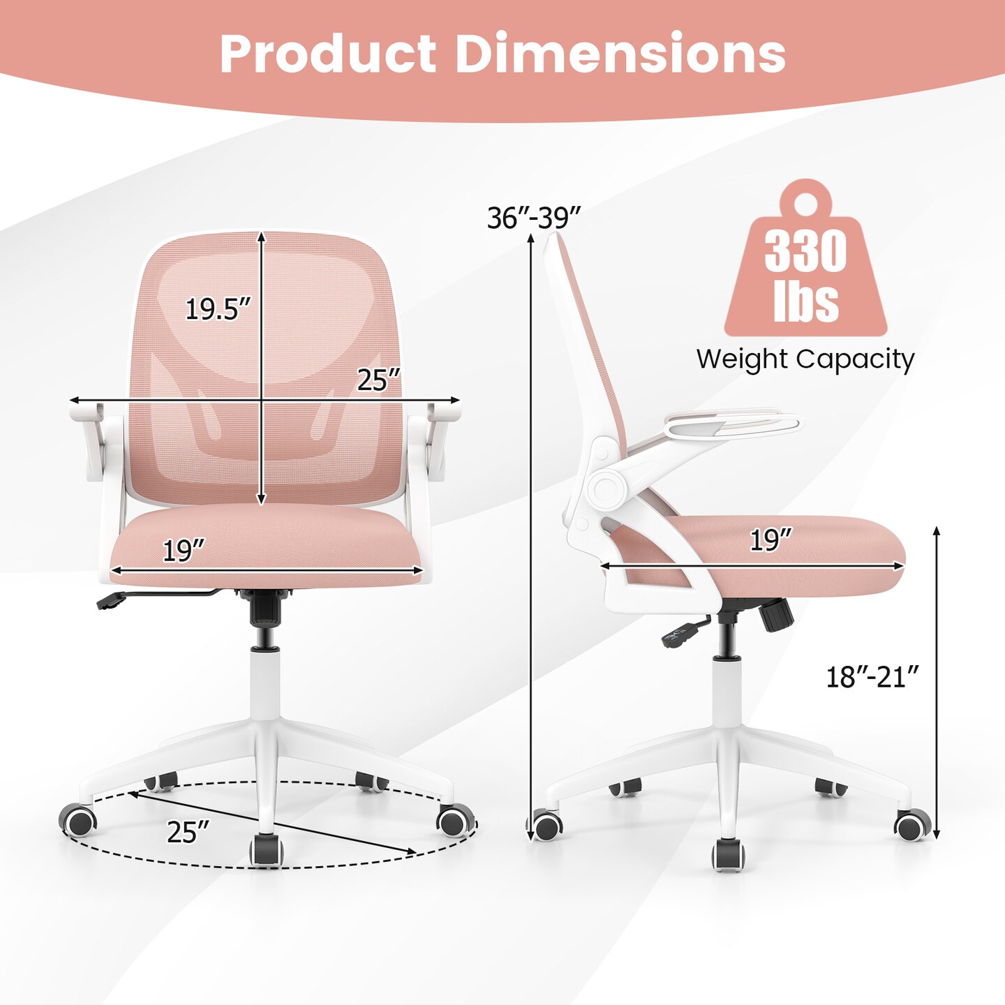 Adjustable Height Computer Desk Chair with S-Shaped Backrest and Lumbar Support for Study or Gaming