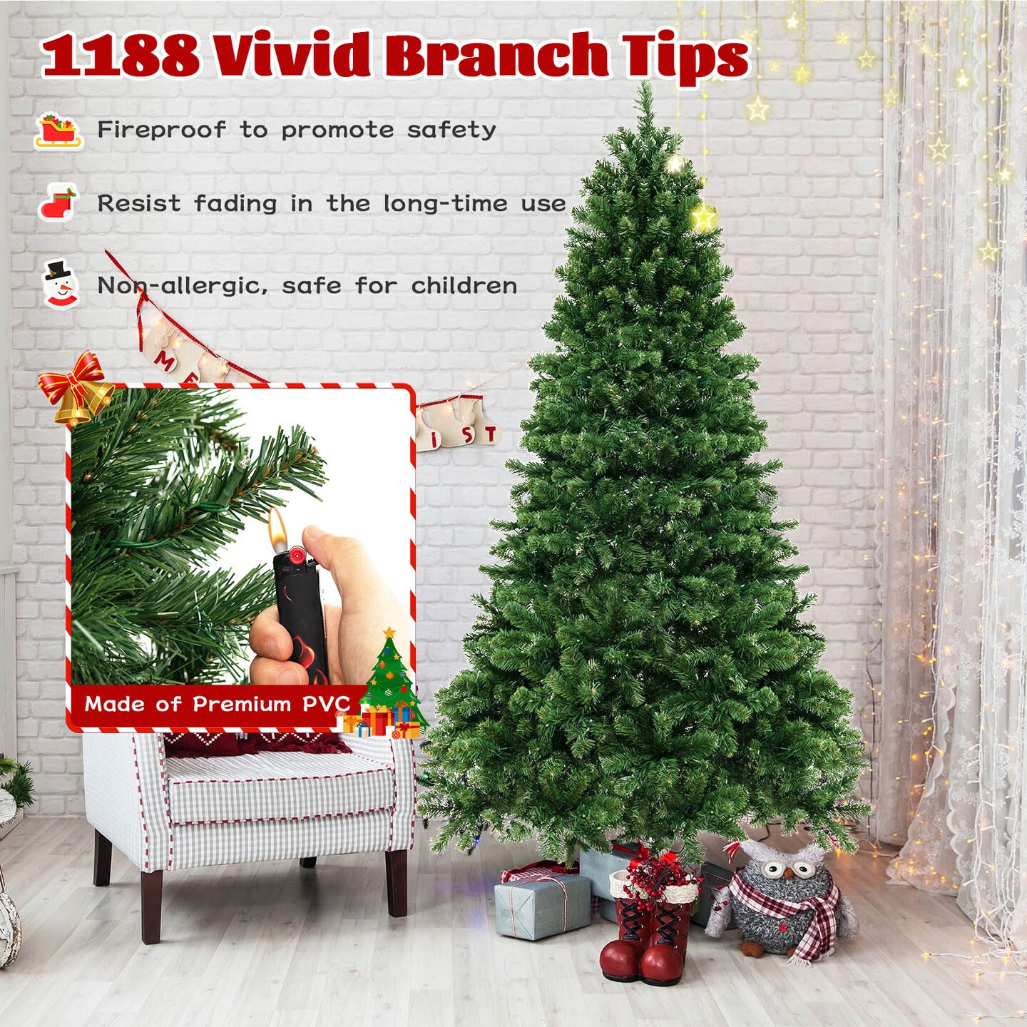 Artificial Christmas Tree with Hinged PVC Branches and LEDs