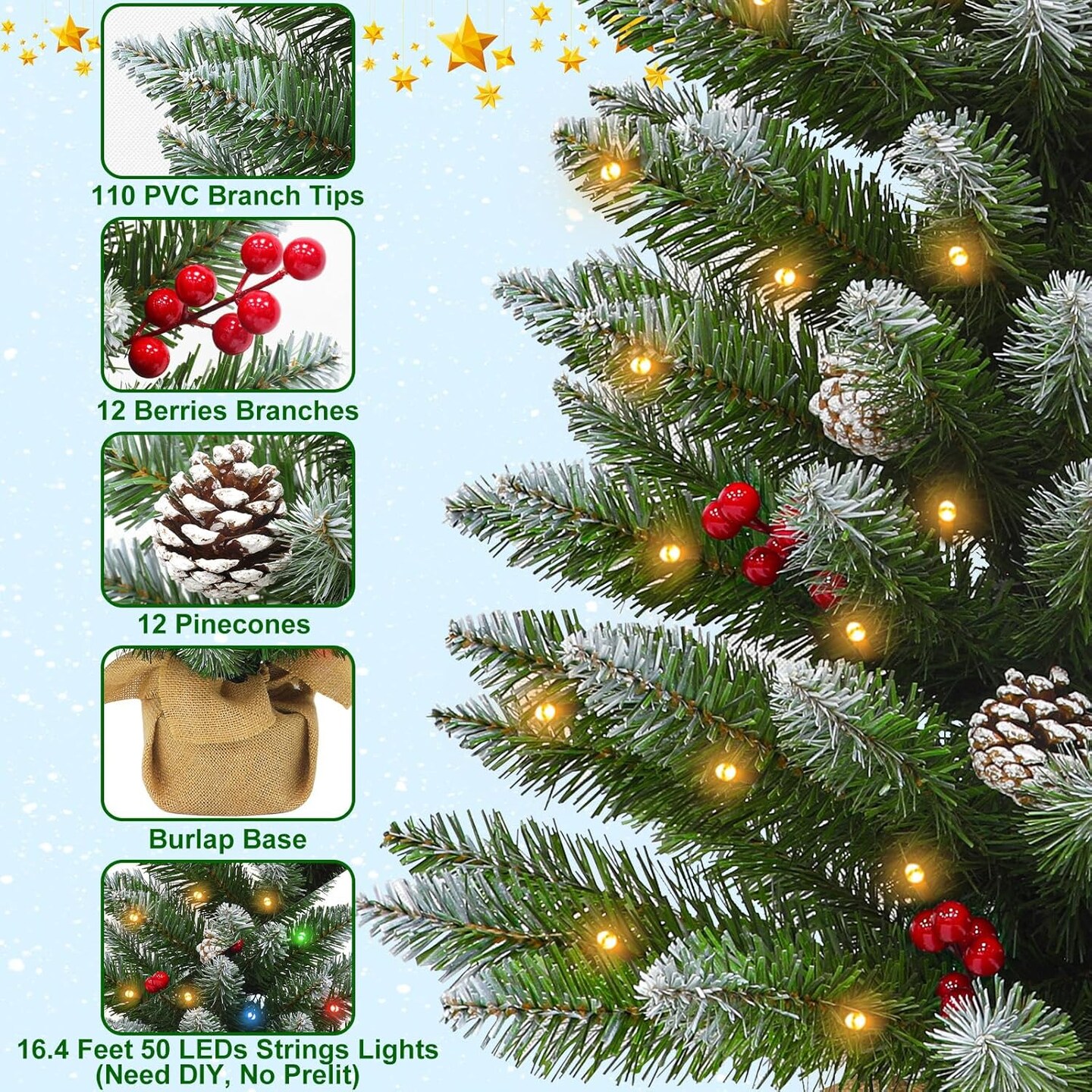 3 Ft Artificial Mini Christmas Tree(Green)24"D x 24"W x 36"H