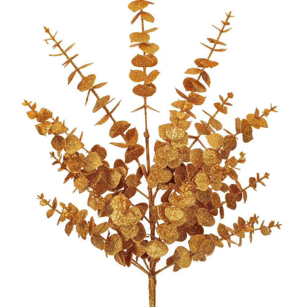 Vickerman 28" Gold Artificial Eucalyptus Glitter Spray 2 per bag.