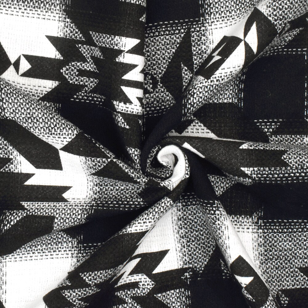 Black-White-Blue Tribal Printed Cotton Check Dobby Woven Fabric By the Yard