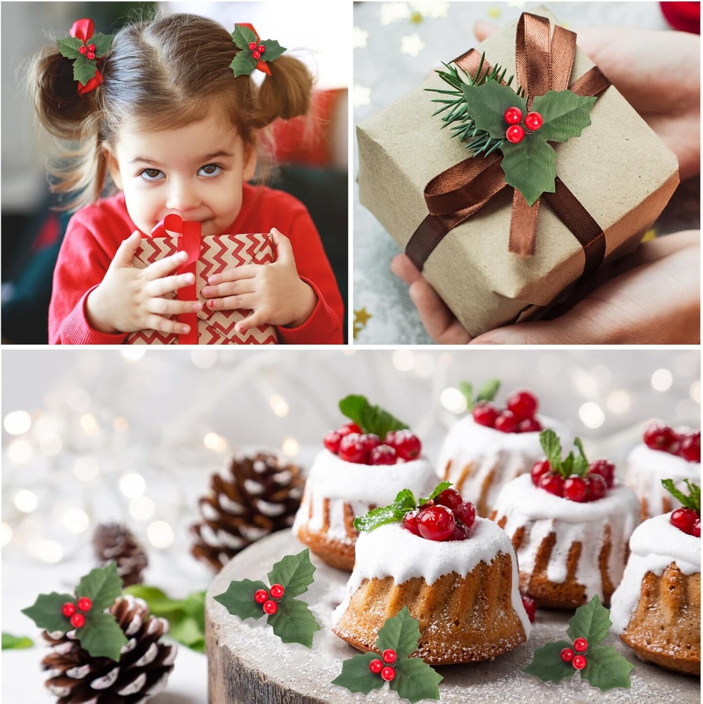 Christmas Artificial Holly Berry Stems (Red and Green)