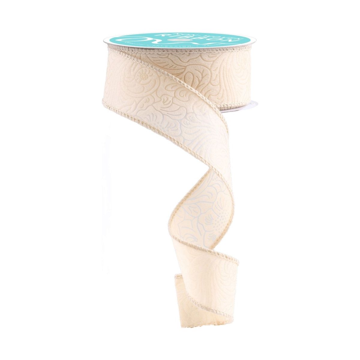 1.5&#x22; Flower Embossed Ribbon: Cream (10 Yards)