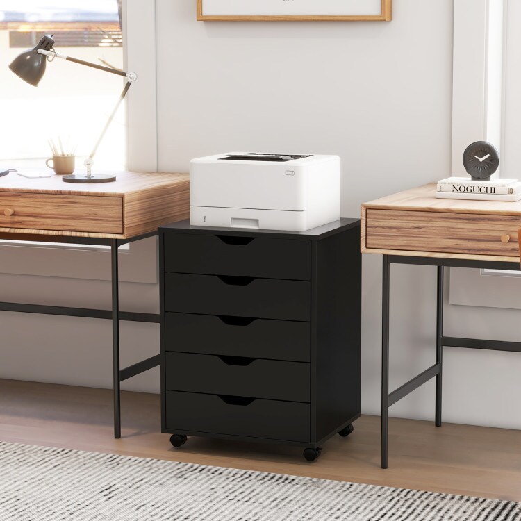 5-Drawer Rolling Storage Cabinet with Lockable Wheels and Cut-Out Handles for Home or Office