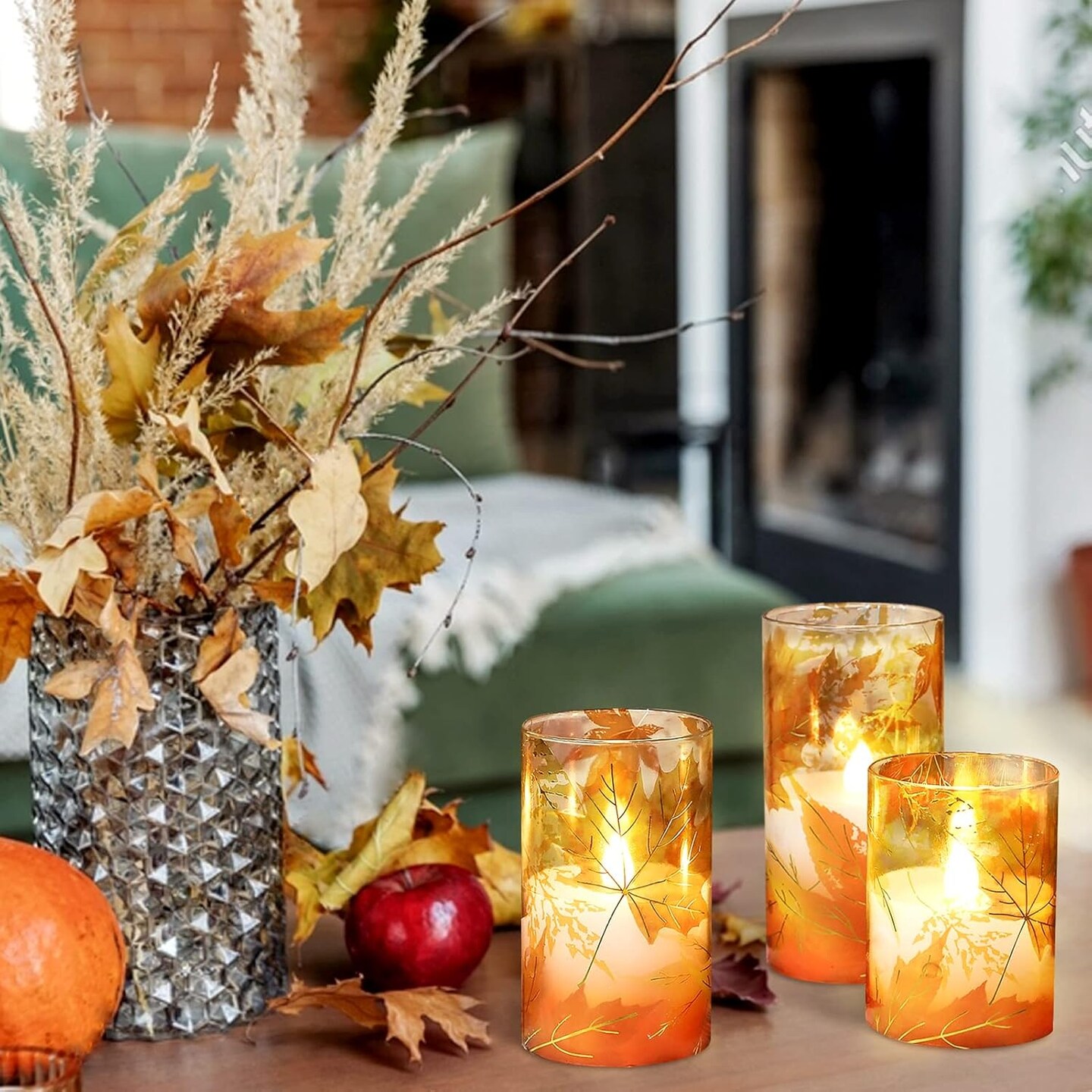 Fall Decor Flameless Candles(Glass)