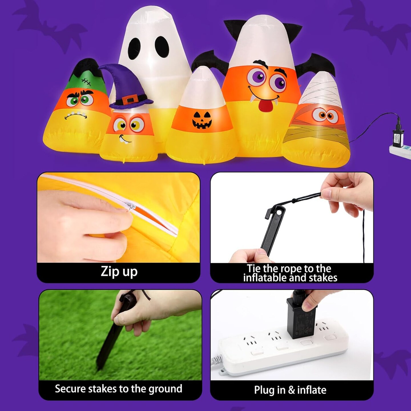 Halloween Inflatable Candy Corn Inflatable with Built-in LED Lights Indoor Outdoor (Yellow)