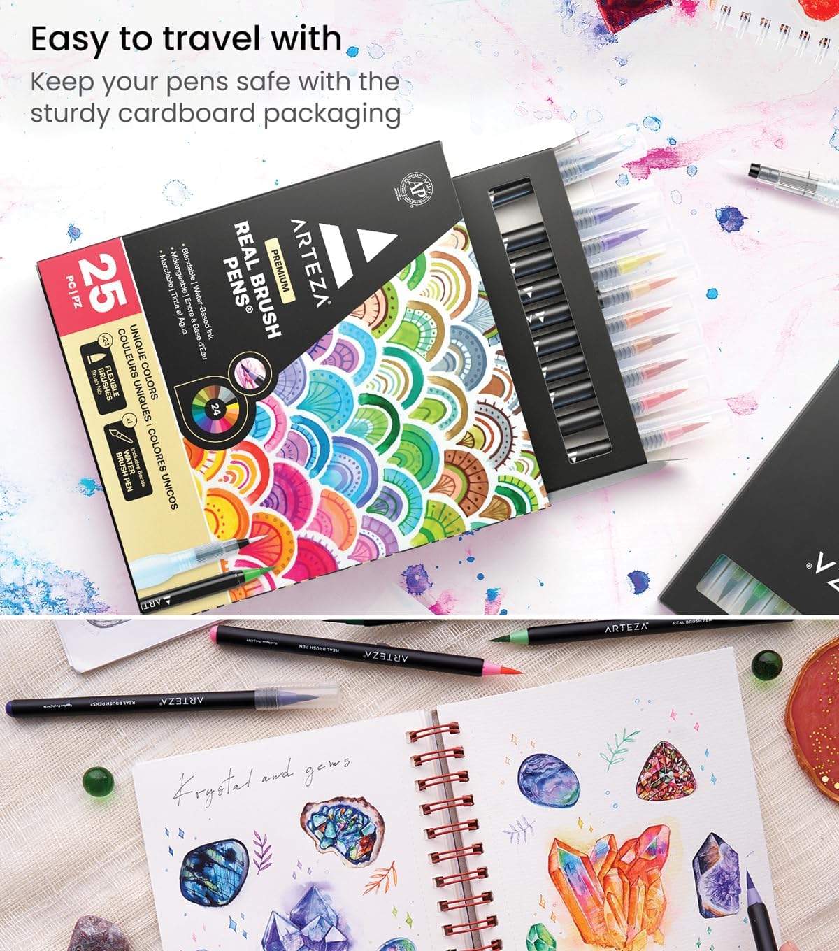 24 Watercolor Paint Pens with Flexible Nylon Brush Tips