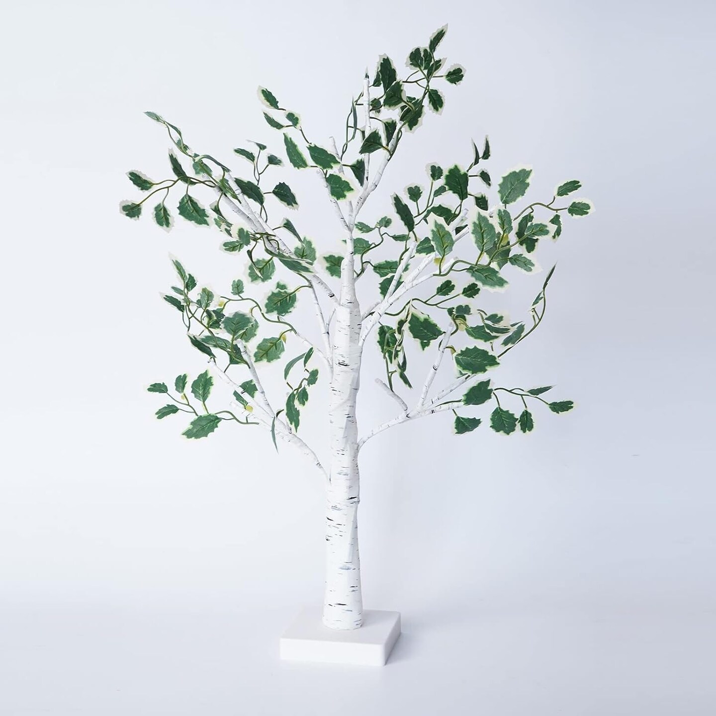 2ft Lighted Birch Tree with Green Leaves & 24 LEDs – USB/Battery Operated Fairy Light Tree with Timer for Christmas, Wedding, Office & Year-Round Indoor Home Decor