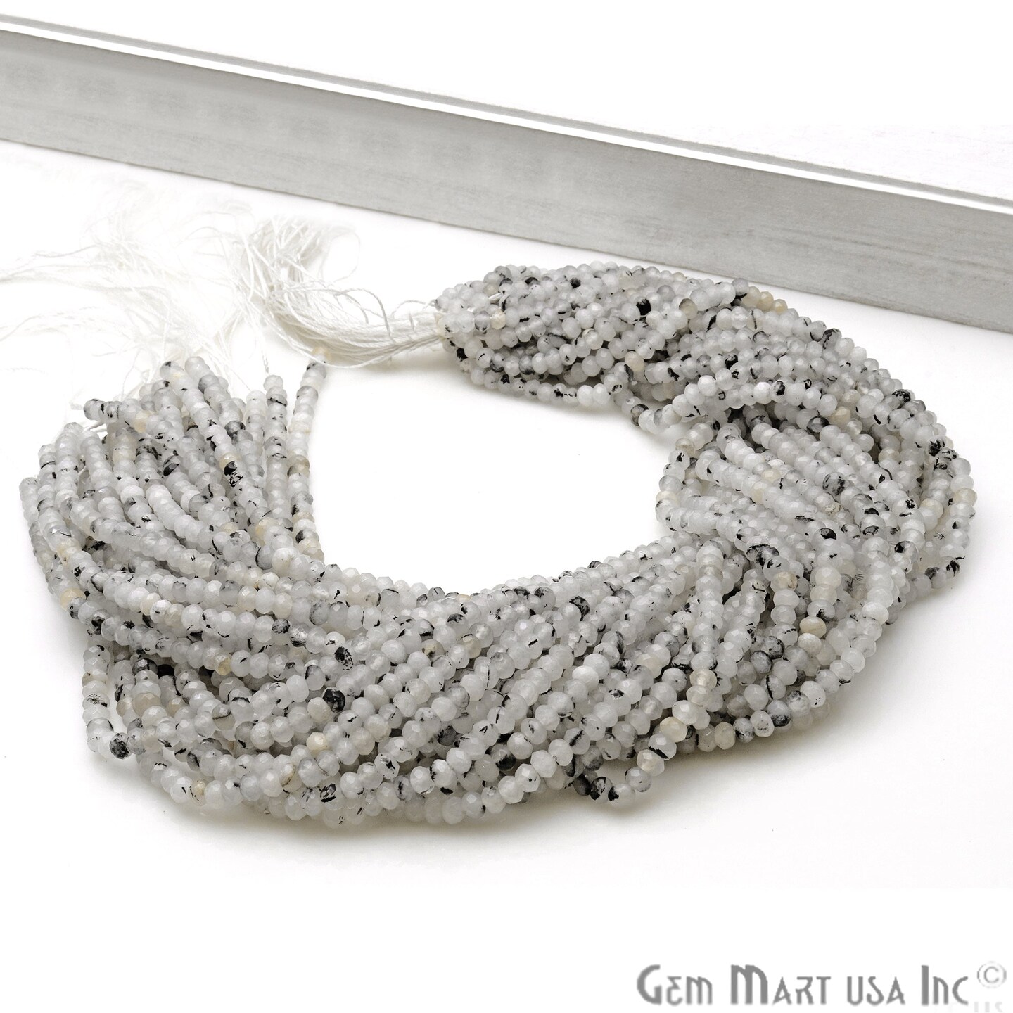 Gemstone Rondelle Bead Strands, Round Faceted, Polished Beads, Handmade Rondelle Beads, 12.5-inch, 3-4mm Round Strands for DIY Jewelry Making, GemMartUSA (70002)