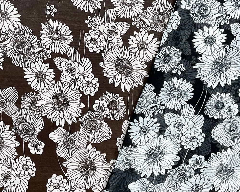 Black-White Poly Floral Printed Chiffon Woven Fabric By the Yard