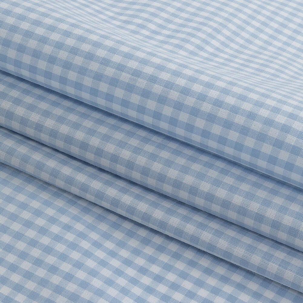 1 Yard Light Blue Organic Cotton Gingham Lightweight Check Fabric