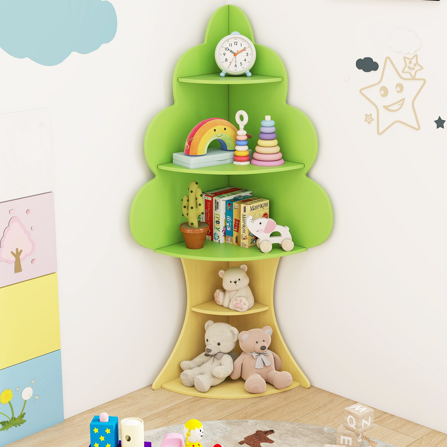 5-Tier Children’s Book Rack with Bright Colors and Rounded Corners