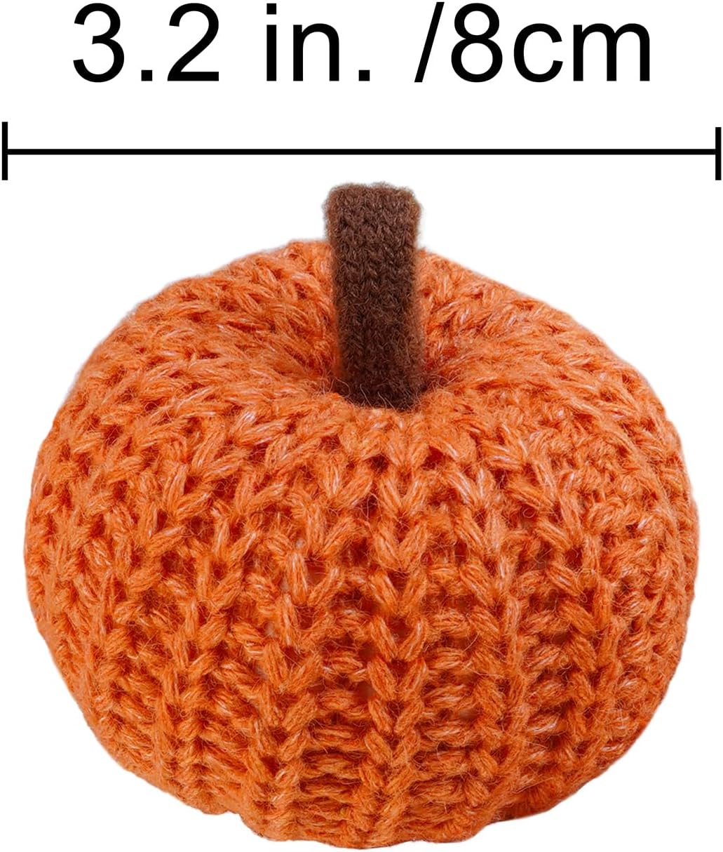 Set of 6 Faux Fall Harvest Crochet Pumpkins Small Knit Pumpkins in Orange Yellow Green Brown Cream Rustic Farmhouse