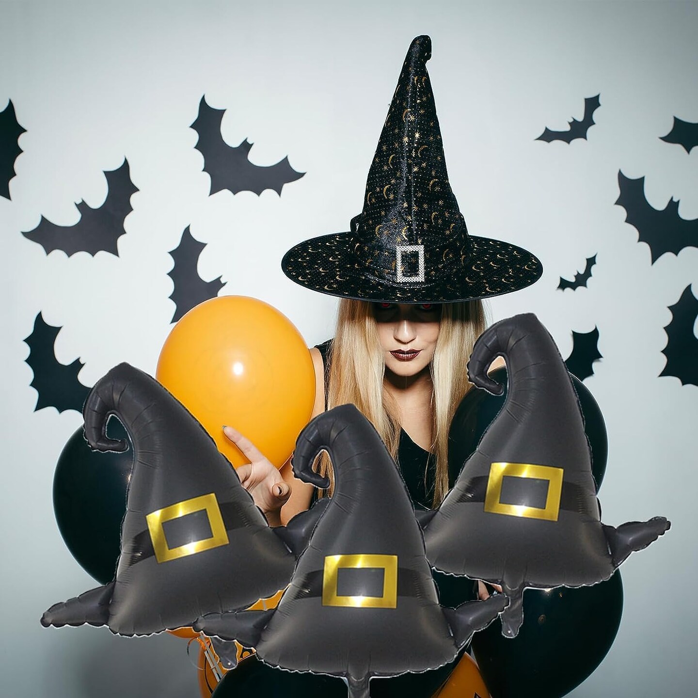 6PCS Witch Hat Jumbo Halloween Party Foil Balloons(Black)
