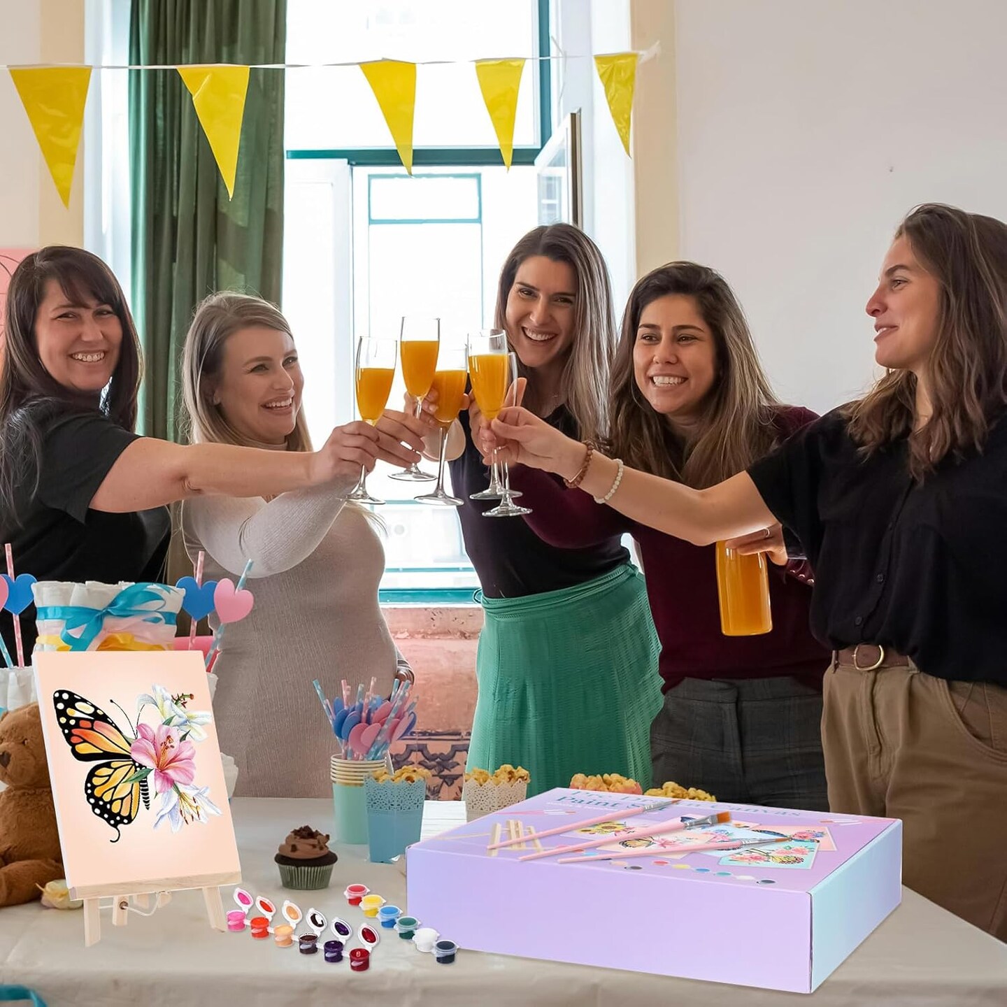 6 Packs Paint and Sip Kit Pre Drawn Canvas Set for Painting Adults 8 x 10 Inch(multi colors)