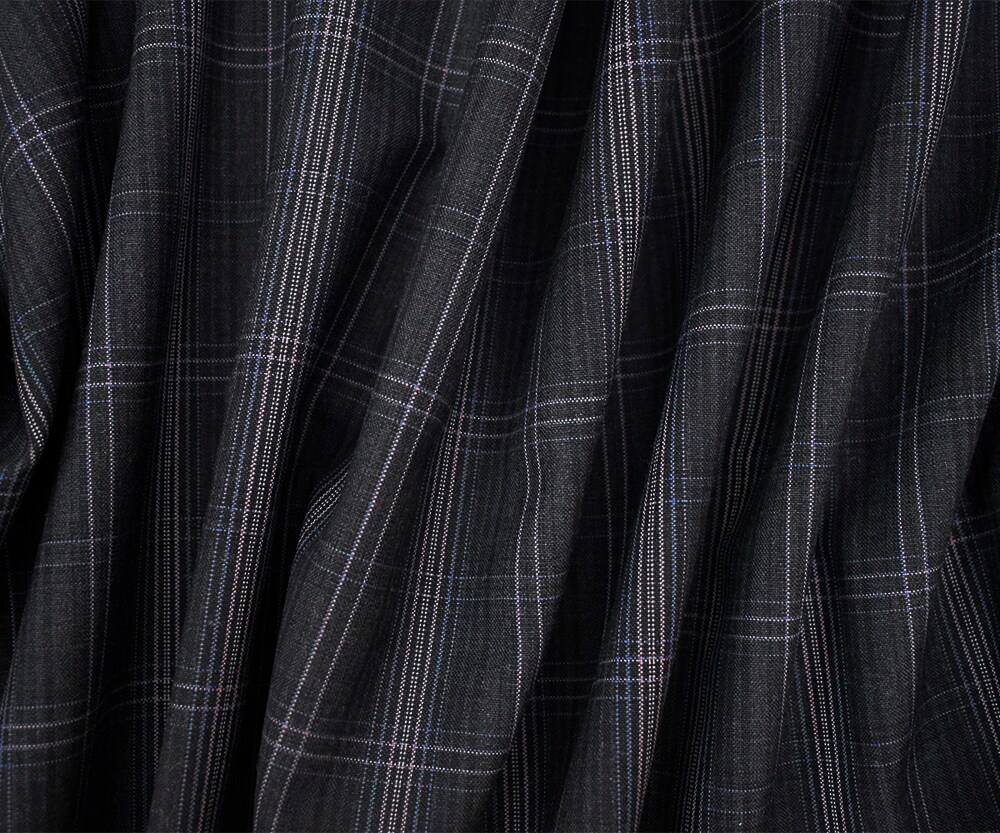 Gray-Purple-Multi Wool-Poly Plaid Woven Shirting Fabric By the Yard