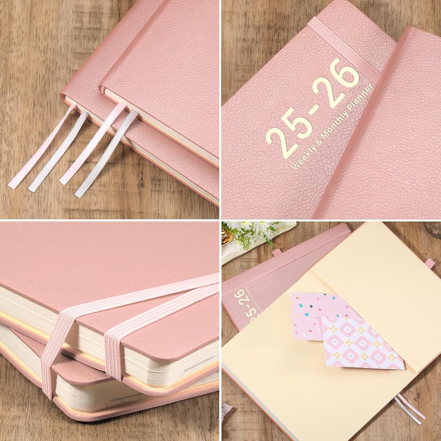 Planner 2025-2026 - JUL 2025 - JUN 2026, Academic Planner 8.5&#x22; x 11&#x22;, 2025-2026 Planner Weekly and Monthly, Leather Cover Planner with Thick Paper, Back Pocket with Notes Pages - Rose Gold