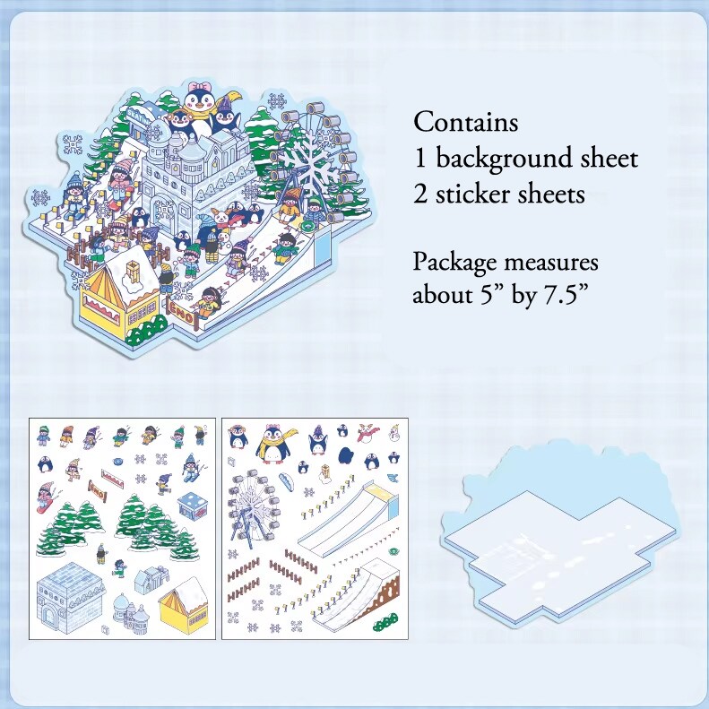 Cute Isometric Sticker Activity, 4 Packs, DIY Landscape Stickers, Adorabilities