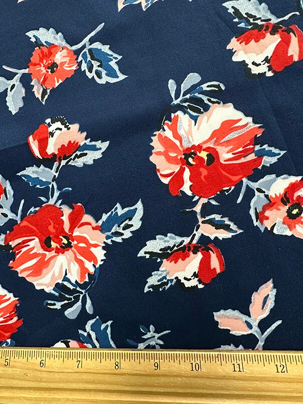 Blue and Red Multi Floral Print Scuba Knit Fabric By the Yard