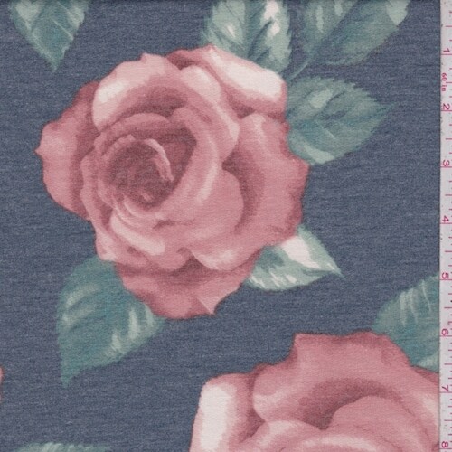 Heather Navy/Copper Rose Baby French Terry Knit Fabric By the Yard