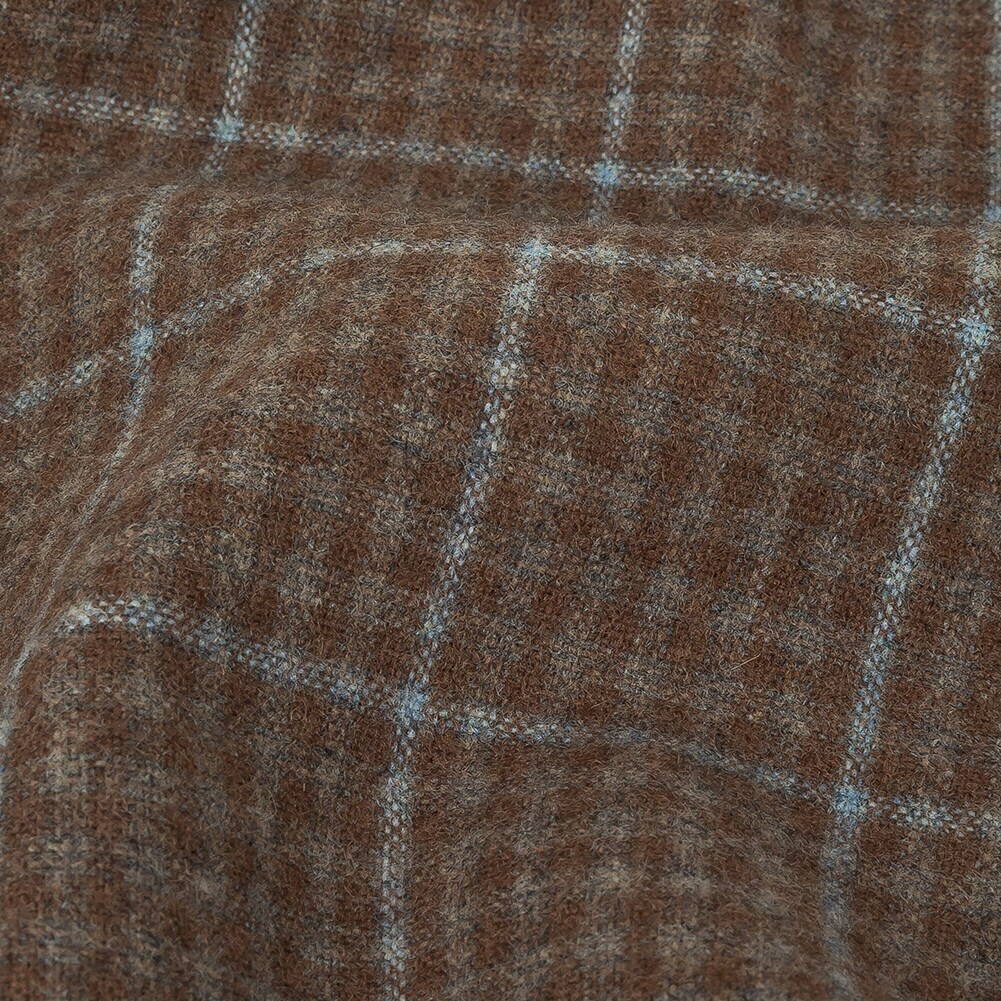 1 Yard Italian Beige and Blue Plaid Super 100 Wool and Cashmere Suiting 58’’ Width