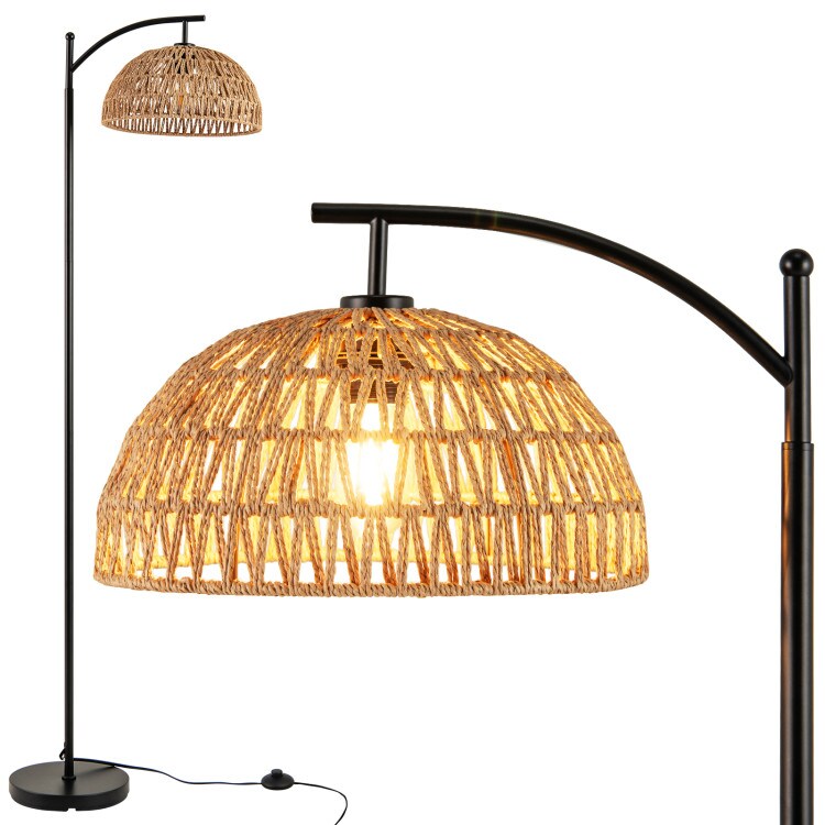 Arc Floor Lamp 63 Inches Tall Pole Lamp with Hanging Lampshade-Black