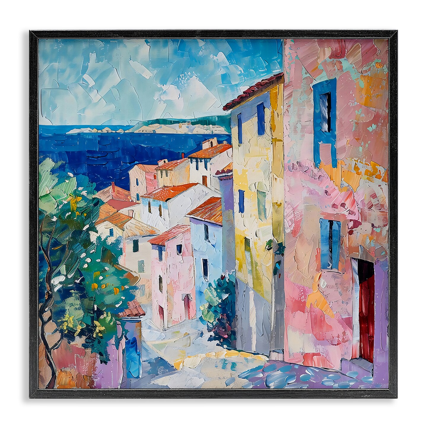 Stupell Industries Mediterranean Coastal Town Framed Giclee, design by LSR Creative Studio