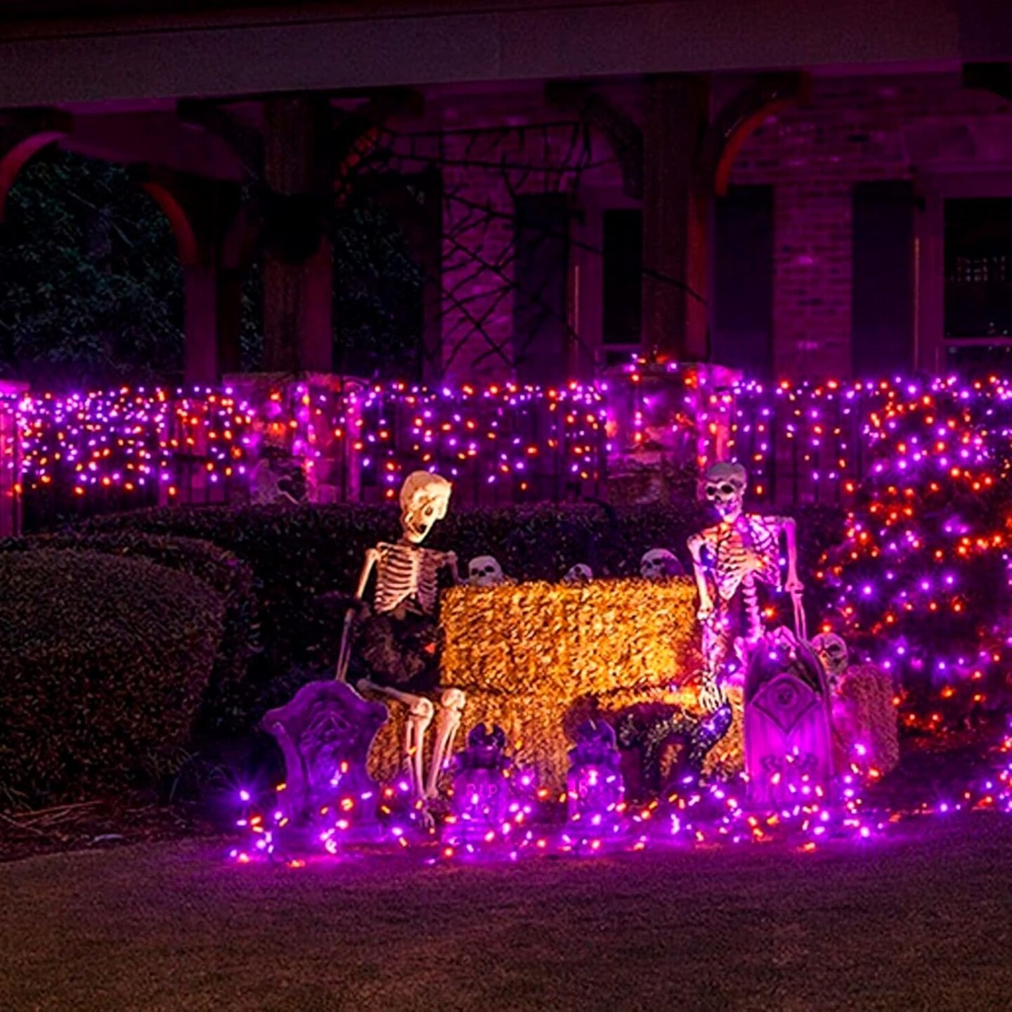 Battery Operated Halloween Lights Outdoor (Purple &#x26; Orange)