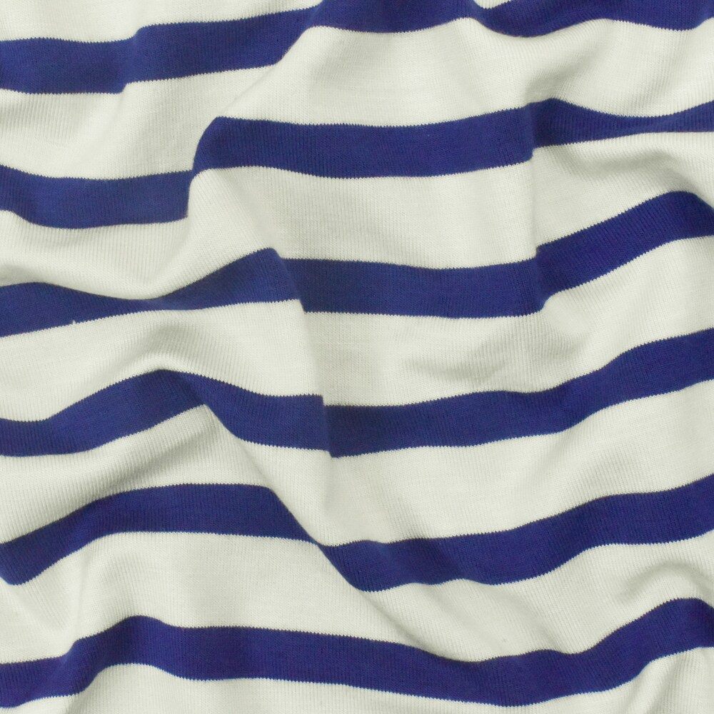 Blue-Ivory Stripe Stretch Spandex Rayon Modal Jersey Knit Fabric By the Yard