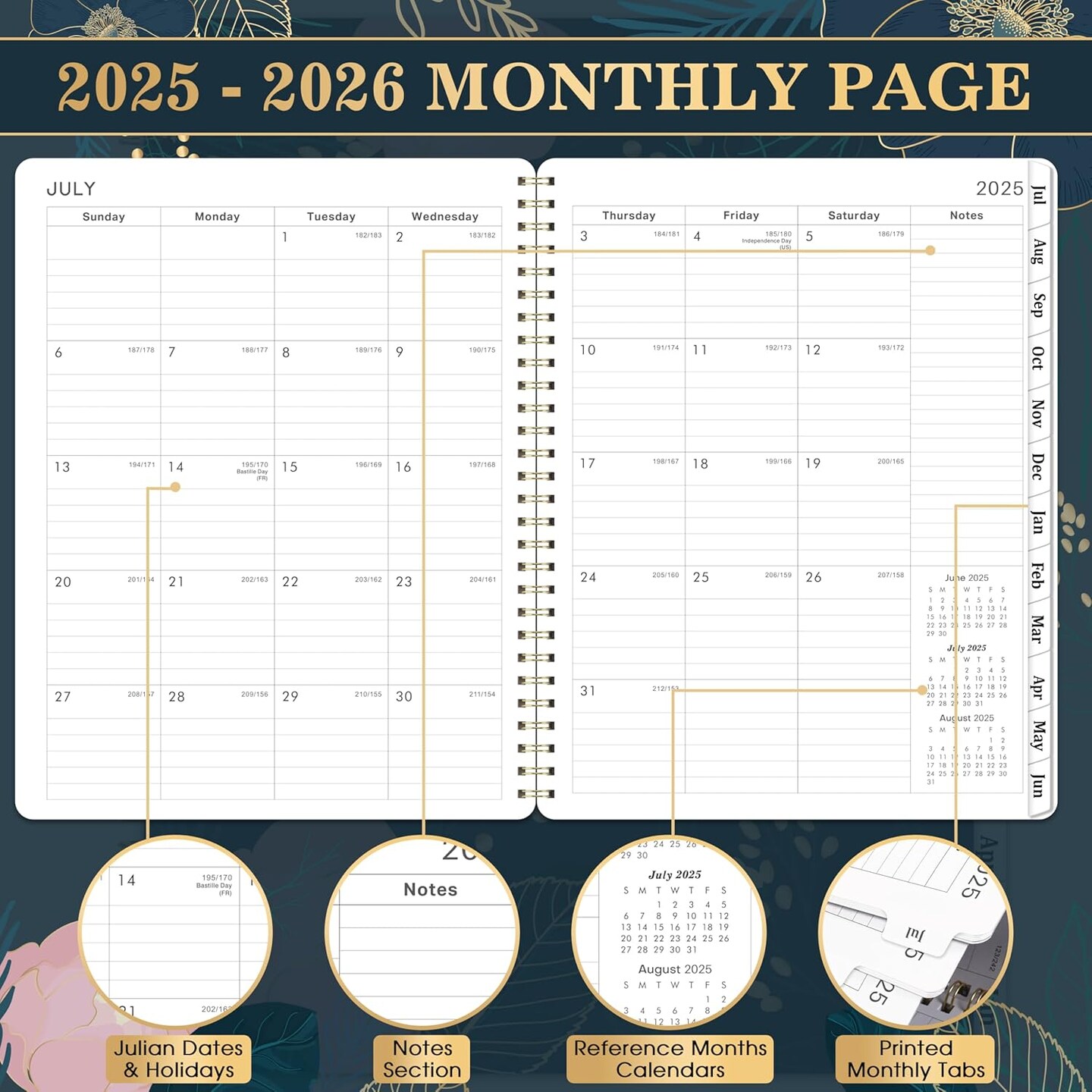 2025-2026 Planner - Planner 2025-2026, July 2025 - June 2026, Weekly & Monthly Spreads, 8'' x 10", Monthly Tabs, Twin-Wire Binding
