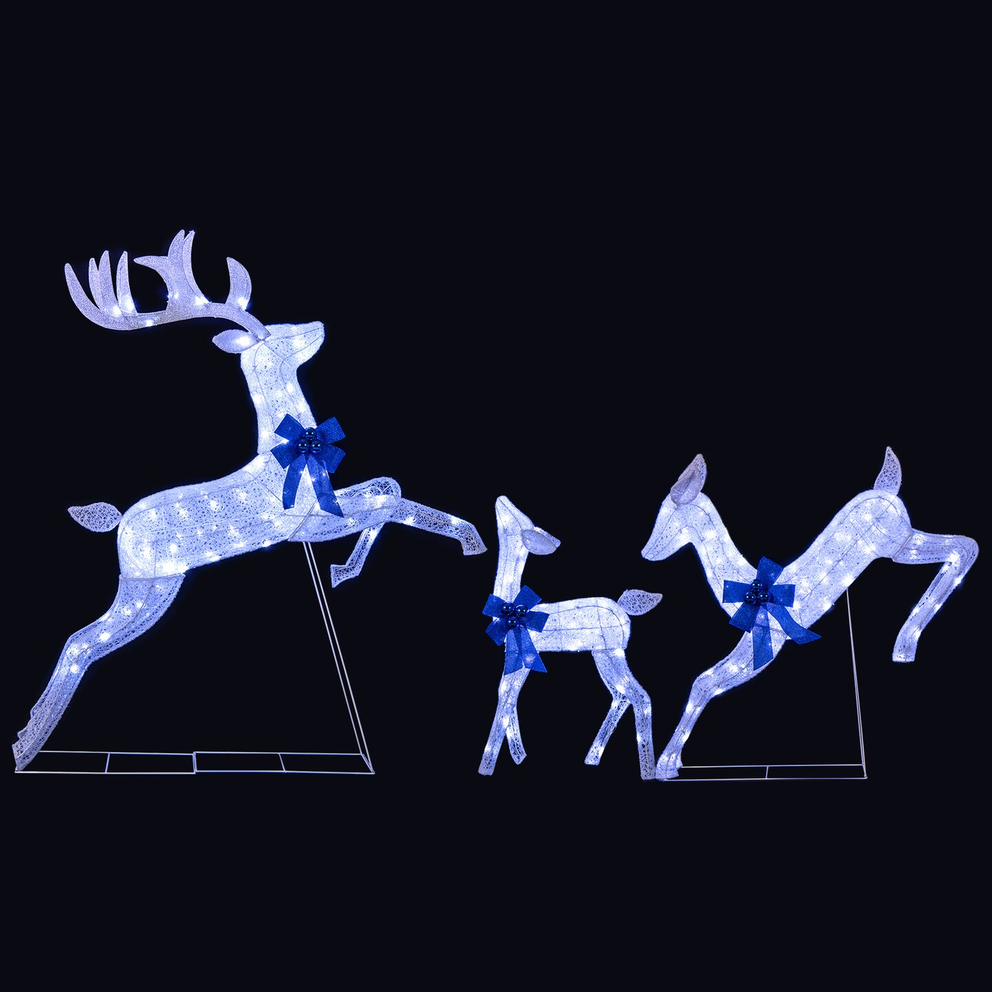 3-Piece Outdoor Lighted Reindeer Set with Red Bows and Bells