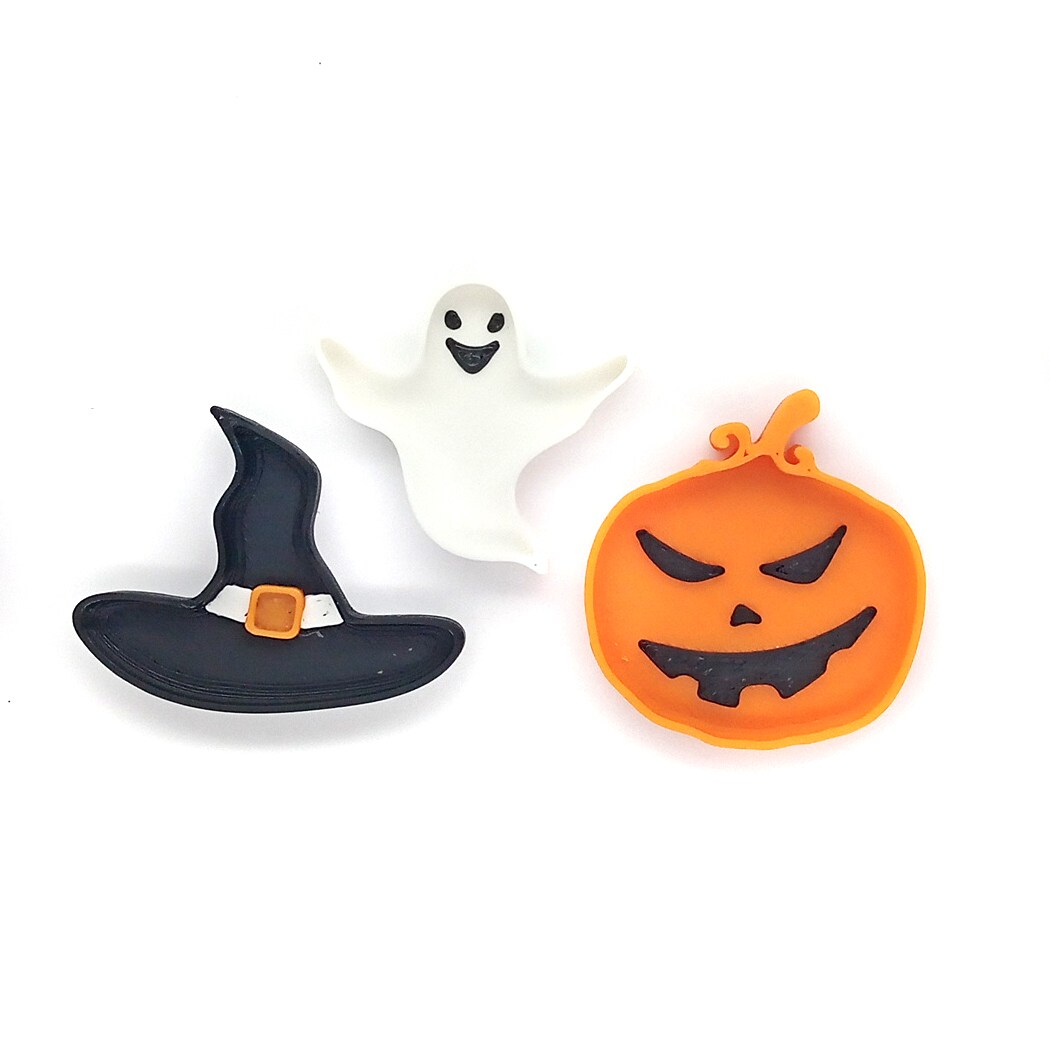 Tiny Halloween Plates for 1:12 Scale Dollhouse Decor, 3 pcs, Witch Hat Pumpkin &#x26; Ghost, Adorabilities