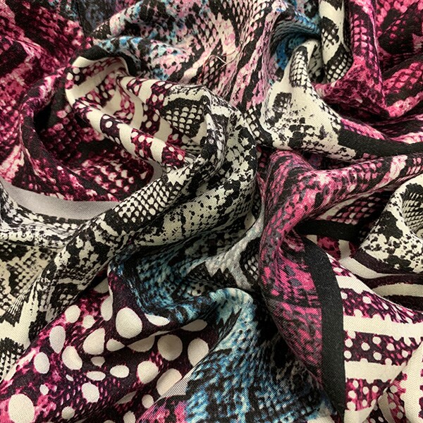 Magenta and Teal Animal Multi Patchwork Print Challis Fabric By the Yard