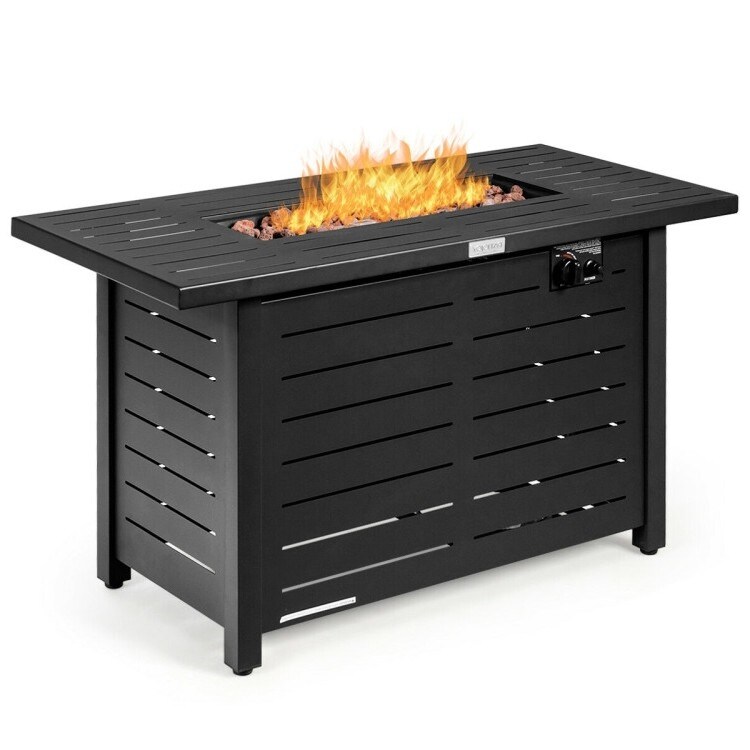 42 Inch Brown Rectangular Portable LP Gas Propane Fire Pit Table 60000 BTU Steel with Waterproof Cover for Patio Backyard Garden