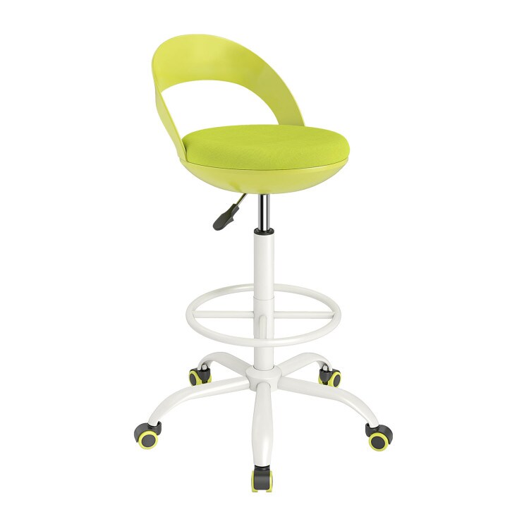 Green Adjustable Swivel Drafting Chair with Ergonomic Backrest and Footrest for Office